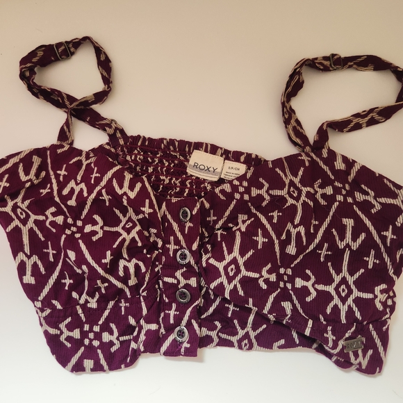 Roxy Tops - Roxy Crop Top – Purple Ikat Print, Adjustable Straps, Small